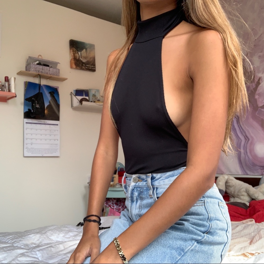 Nasty Gal Back-Up Plan Black Ribbed Bodysuit